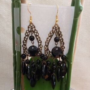 Elegant Black and Gold Dangle Earrings